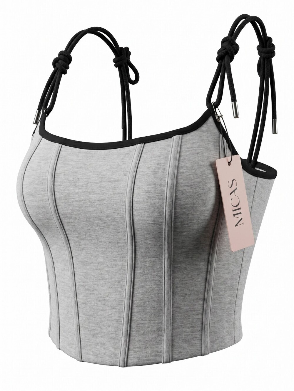 NWT! Micas Gray Ribbed Corset Tank with Black Trim